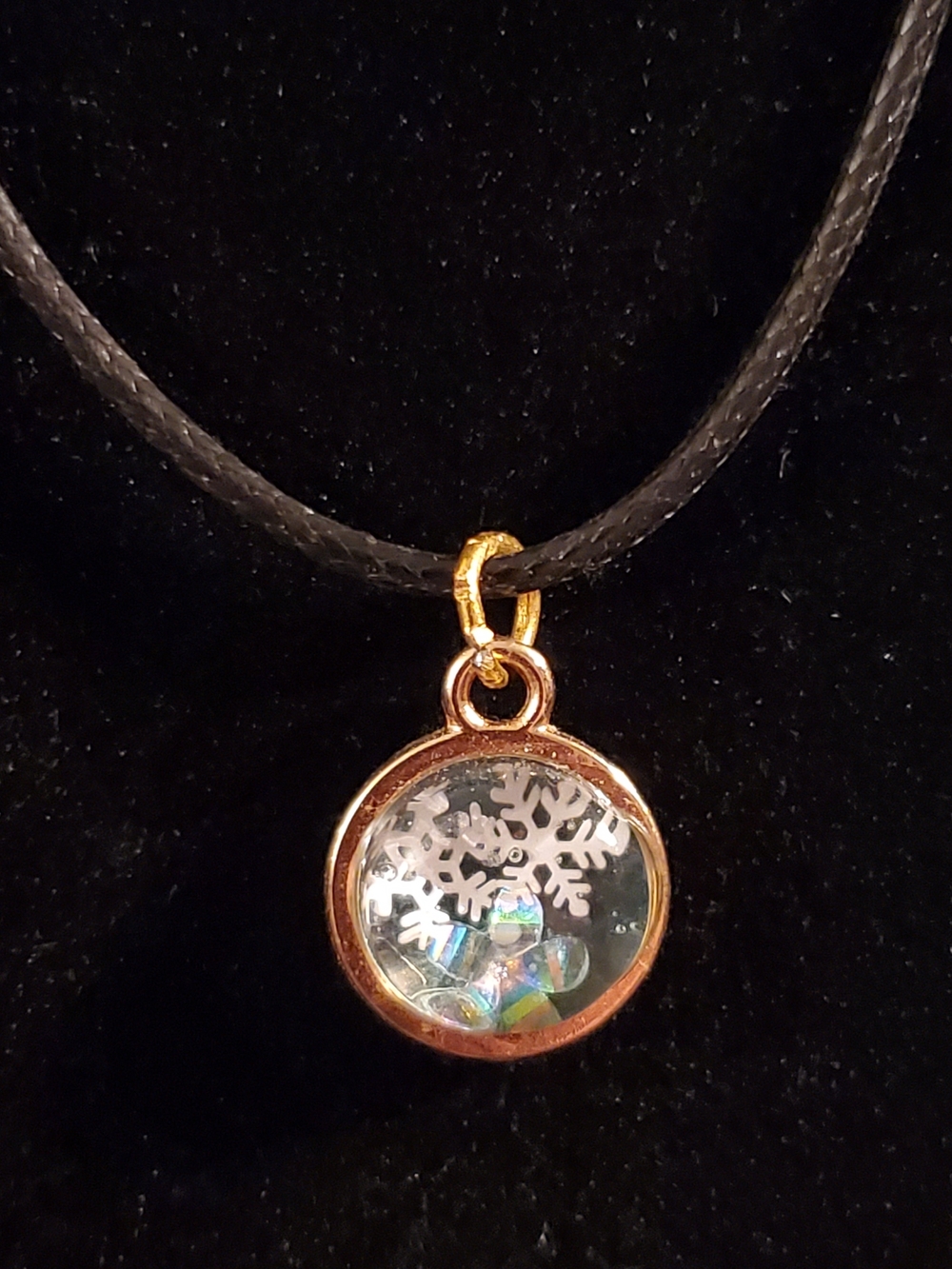 Handcrafted Snowflake Pendant Necklace in Clear with Iridescent Accents